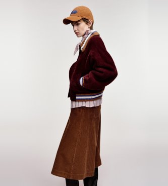 Essentiel Antwerp Strickjacke mit Kamore-Kragen, granatrot