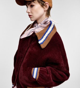 Essentiel Antwerp Strickjacke mit Kamore-Kragen, granatrot