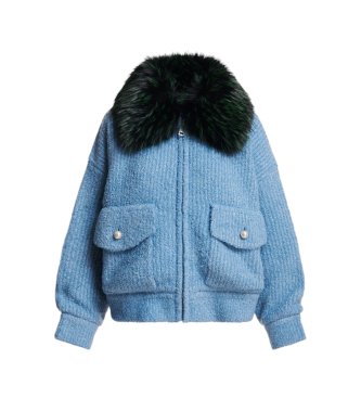 Essentiel Antwerp Strickjacke mit Kunstfell Kanada blau