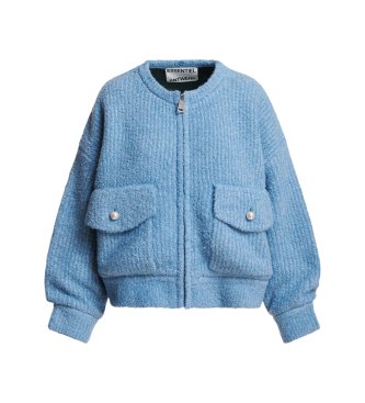Essentiel Antwerp Strickjacke mit Kunstfell Kanada blau