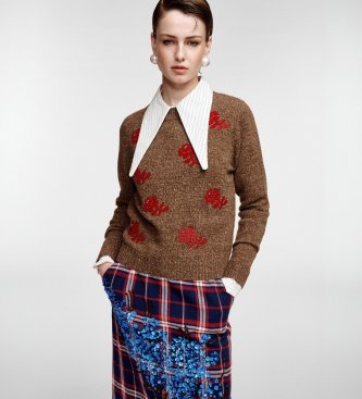 Essentiel Antwerp Pull brodé Korine marron