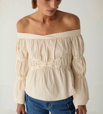 LAAGAM Blouse Addison froncée beige