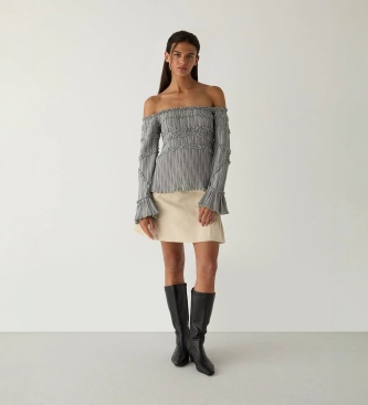 LAAGAM Blusa Petra a quadri texturizzata grigia