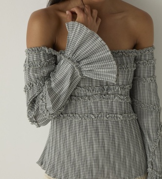 LAAGAM Blusa Petra a quadri texturizzata grigia