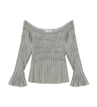 LAAGAM Blusa Petra a quadri texturizzata grigia