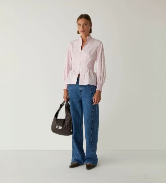 LAAGAM Blusa de quadros com fecho ecler rosa