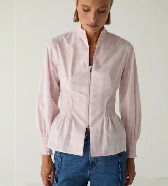 LAAGAM Blusa de quadros com fecho ecler rosa