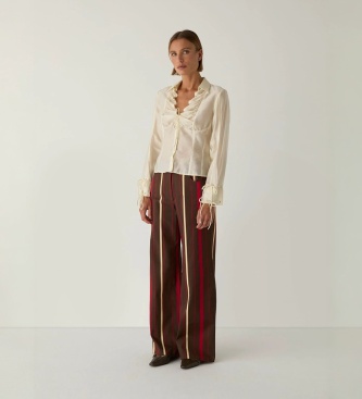 LAAGAM Pantalon Leroy en sergé rayé marron