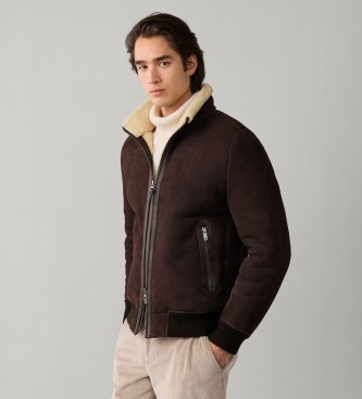 Hackett London Bomber in pelle Shearling marrone