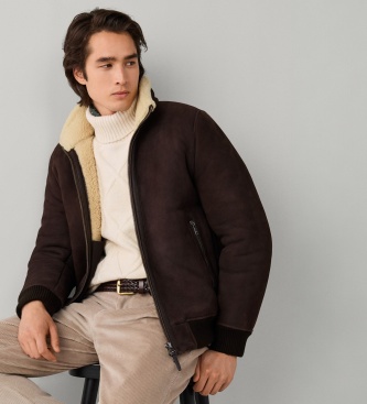 Hackett London Bomber in pelle Shearling marrone