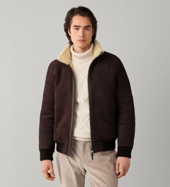 Hackett London Bomber in pelle Shearling marrone