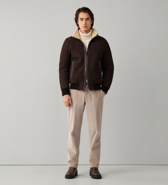 Hackett London Bomber in pelle Shearling marrone