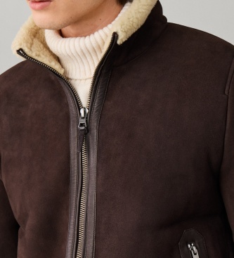 Hackett London Bomber in pelle Shearling marrone