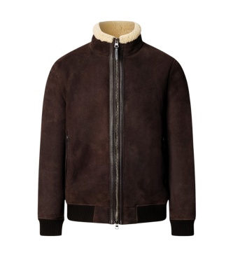 Hackett London Bomber in pelle Shearling marrone