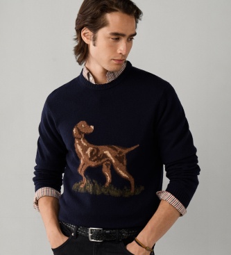 Hackett London Highland Hound trui Marineblauw