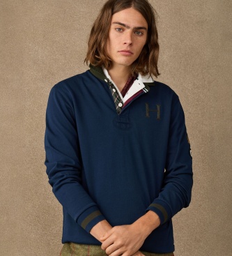 Hackett London Rugby polo majica Heritage Multi Badge temno modre barve