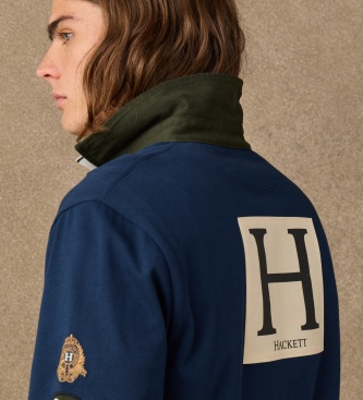 Hackett London Rugby polo majica Heritage Multi Badge temno modre barve