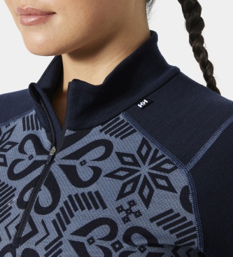 Helly Hansen Termo majica s kratko zadrgo Lifa Merino Midweight Graphic, mornarsko modra