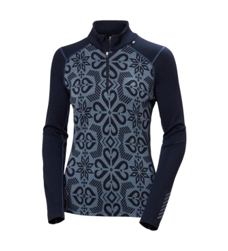 Helly Hansen Termo majica s kratko zadrgo Lifa Merino Midweight Graphic, mornarsko modra