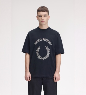 Fred Perry Camiseta con aplique de tartán azul marino