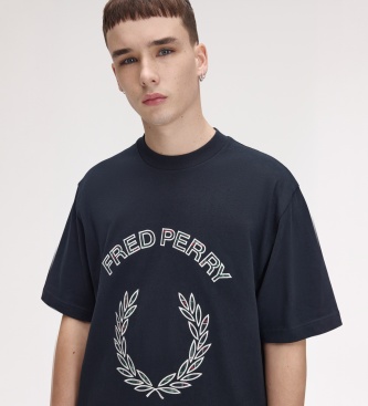 Fred Perry Camiseta con aplique de tartán azul marino