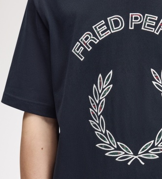 Fred Perry Camiseta con aplique de tartán azul marino