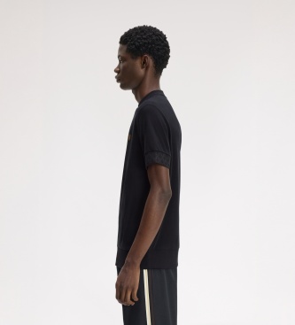 Fred Perry Camiseta con puños de jacquard negra