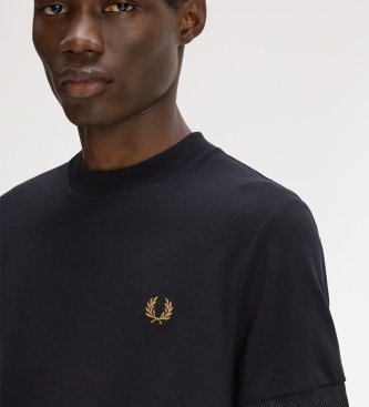 Fred Perry Camiseta con puños de jacquard negra