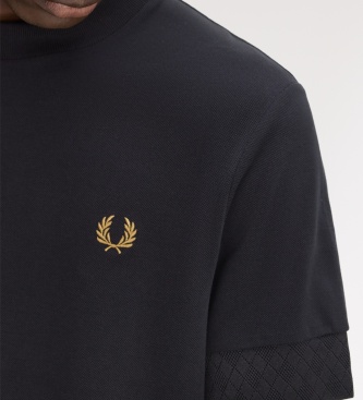 Fred Perry Camiseta con puños de jacquard negra