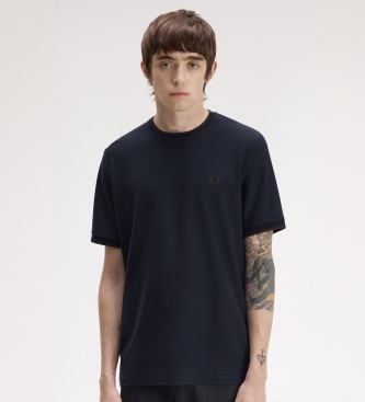 Fred Perry Camiseta de piqué crepé con ribetes azul marino