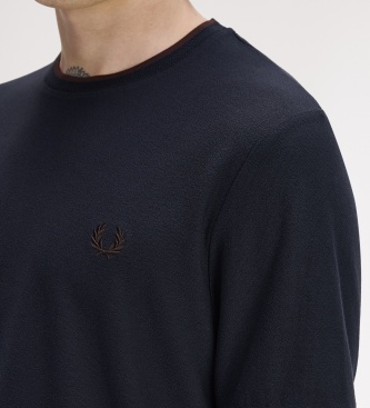 Fred Perry Camiseta de piqué crepé con ribetes azul marino