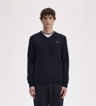 Fred Perry Marineblauwe Classic trui met V-hals