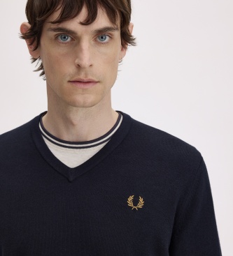 Fred Perry Marineblauwe Classic trui met V-hals