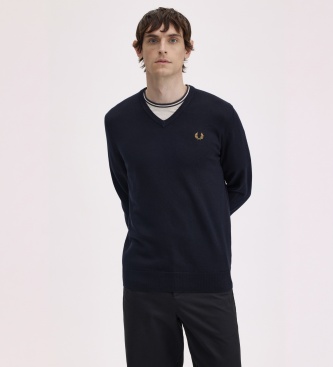 Fred Perry Marineblauwe Classic trui met V-hals