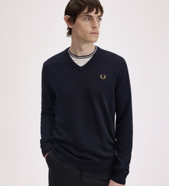 Fred Perry Marineblauwe Classic trui met V-hals
