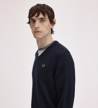 Fred Perry Marineblauwe Classic trui met V-hals