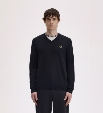 Fred Perry Zwarte Classic trui met V-hals