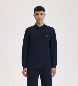 Fred Perry Polo liso de manga comprida azul-marinho