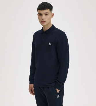 Fred Perry Polo liso de manga comprida azul-marinho
