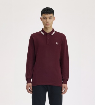 Fred Perry Polo Twin Tipped de manga comprida bordô
