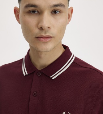 Fred Perry Polo Twin Tipped de manga comprida bordô