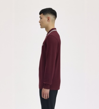 Fred Perry Polo Twin Tipped de manga comprida bordô