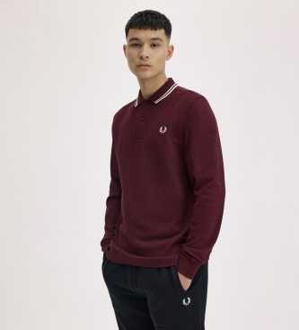Fred Perry Polo Twin Tipped de manga comprida bordô