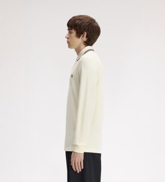 Fred Perry Polo med dobbeltstribet krave og lange ærmer i beige