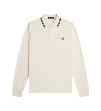 Fred Perry Polo med dobbeltstribet krave og lange ærmer i beige