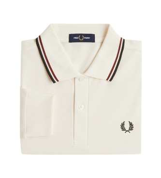 Fred Perry Polo med dobbeltstribet krave og lange ærmer i beige