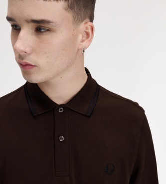 Fred Perry Polo Twin Tipped de manga comprida castanho