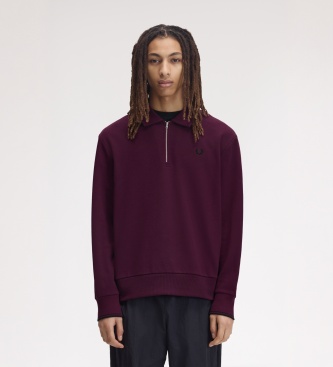 Fred Perry Sweat à col avec demi-fermeture éclair bordeaux