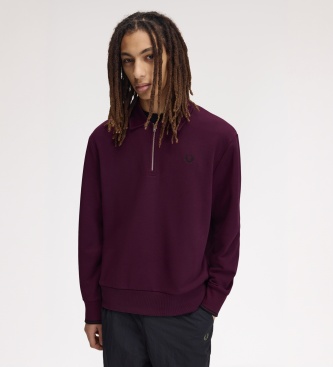 Fred Perry Sweat à col avec demi-fermeture éclair bordeaux