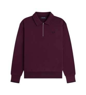 Fred Perry Sweat à col avec demi-fermeture éclair bordeaux
